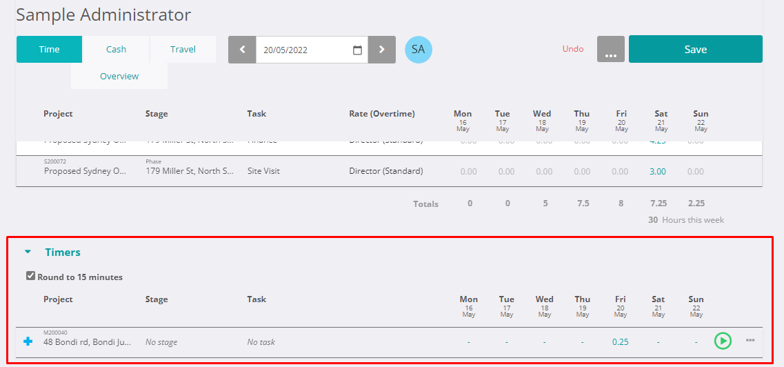 Total Synergy - timesheet view