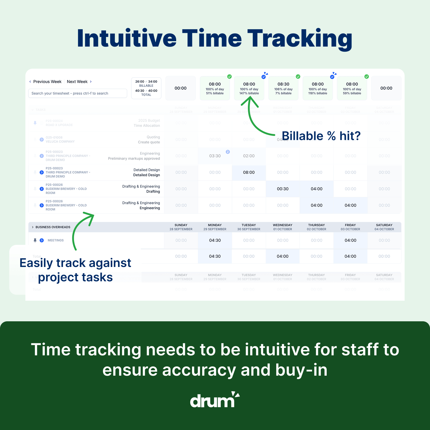 A timesheet screenshot in time-tracking software for consultants