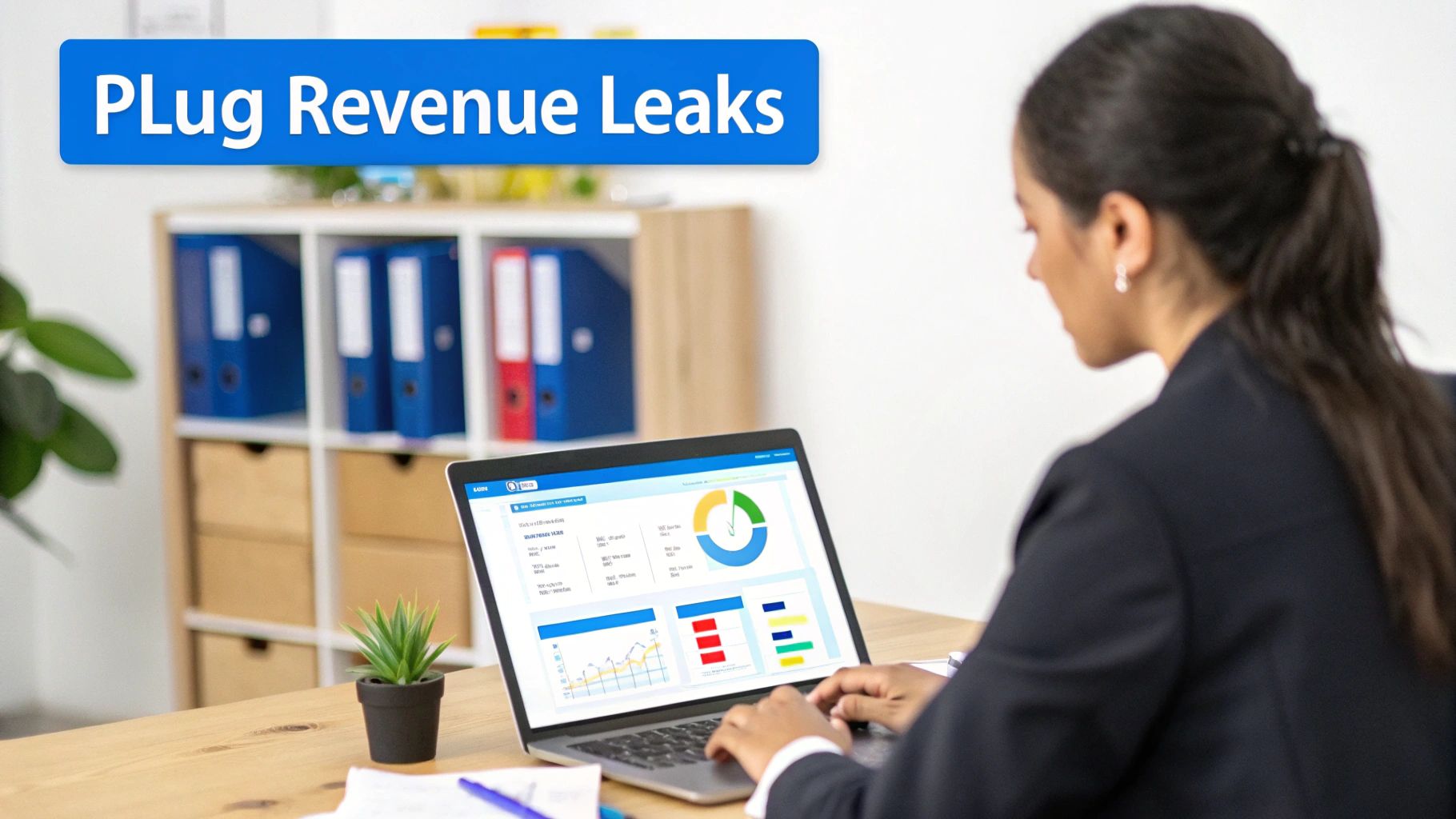 A consultant analyzing data on a laptop, representing the strategic use of its time tracking software.