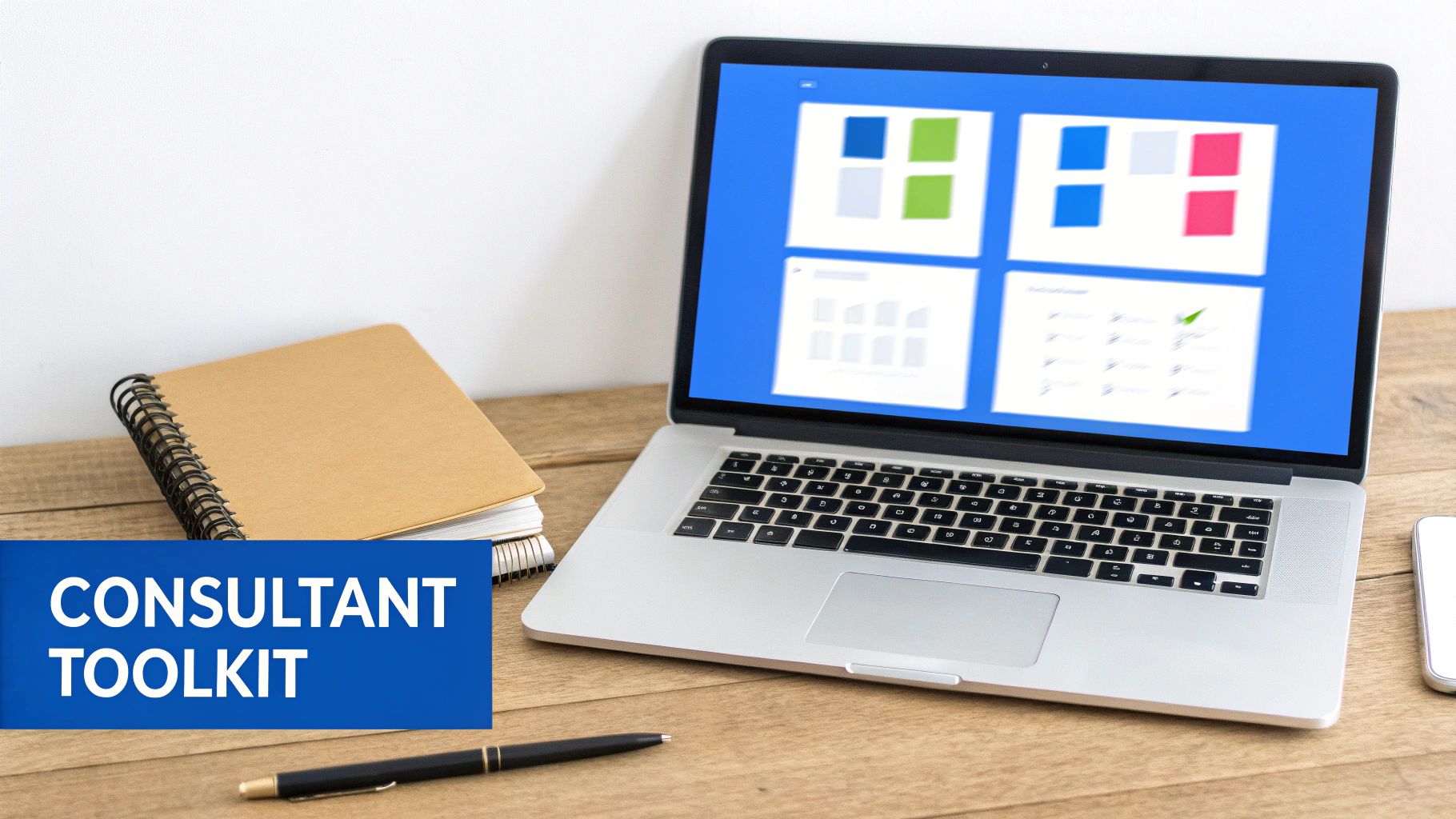 A collection of digital tools on a screen, representing the modern consultant's toolkit.