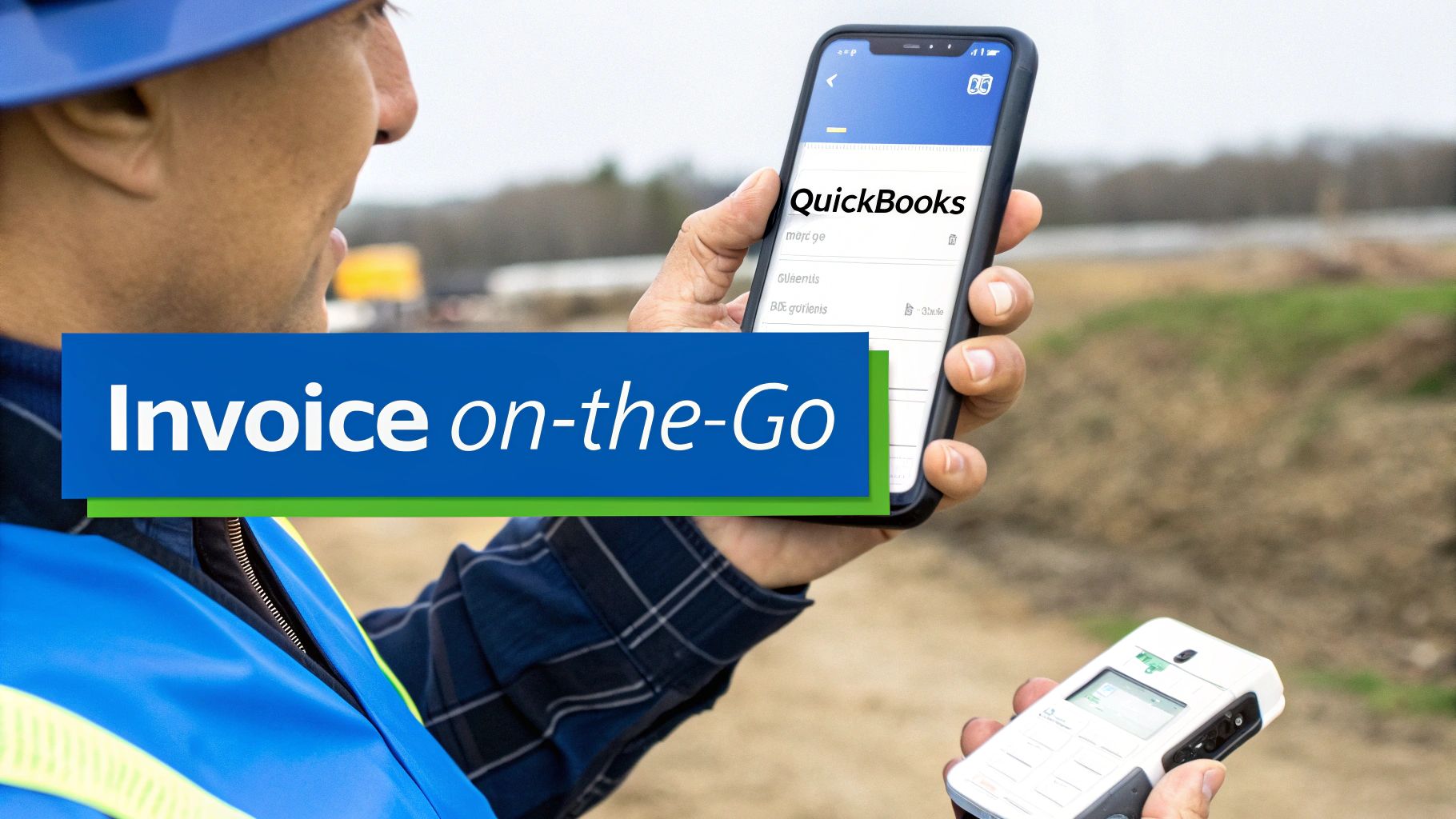 A field technician using a tablet to create an invoice on-site.